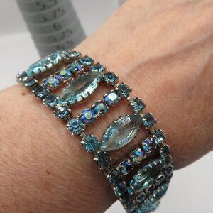 Vintage Light Ice Blue and Aurora Borealis Rhinestone Silver Tone Bracelet